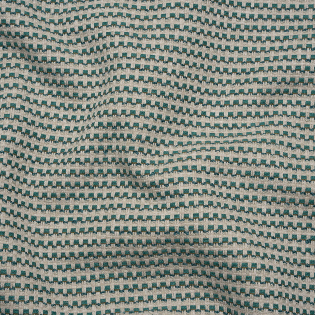 Recycled Polyester and Cotton Jacquard - Kingfisher Little Checked Stripes - British Imported