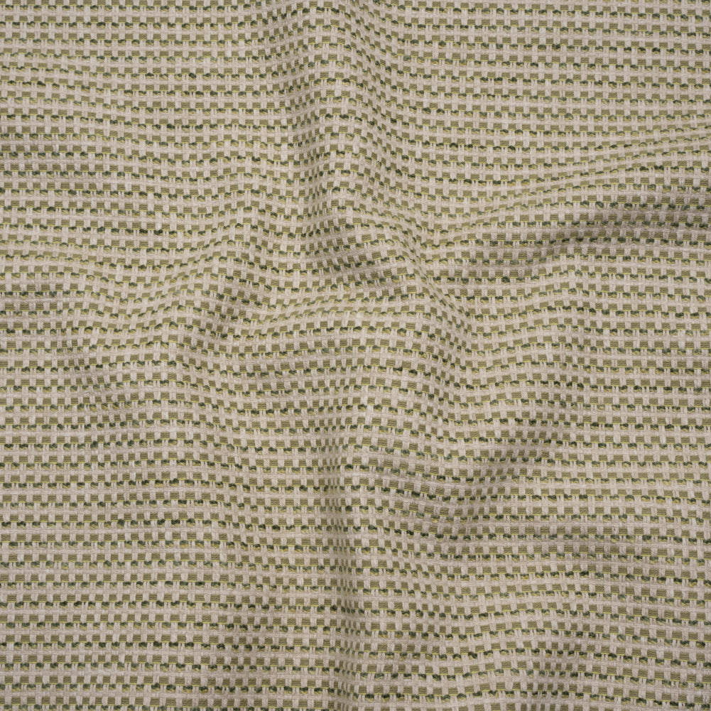 Recycled Polyester and Cotton Jacquard - Moss Little Checked Stripes - British Imported