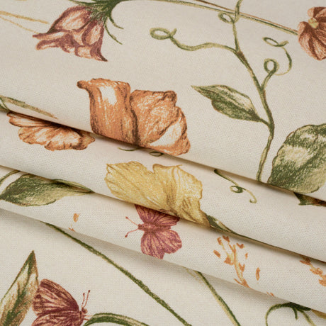 Printed Cotton Canvas - Autumn Flowering Stems and Butterflies - British Imported