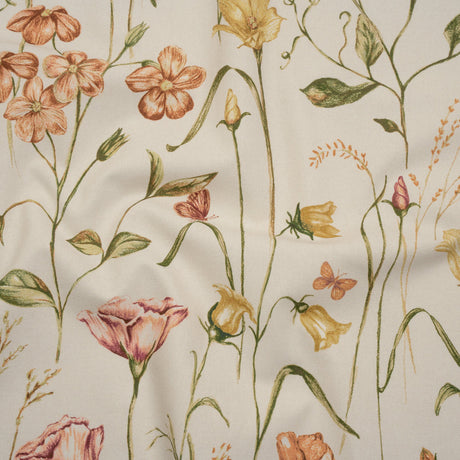 Printed Cotton Canvas - Autumn Flowering Stems and Butterflies - British Imported