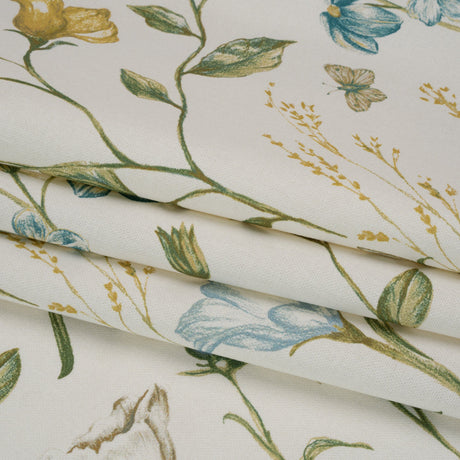 Printed Cotton Canvas - Duckegg Flowering Stems and Butterflies - British Imported