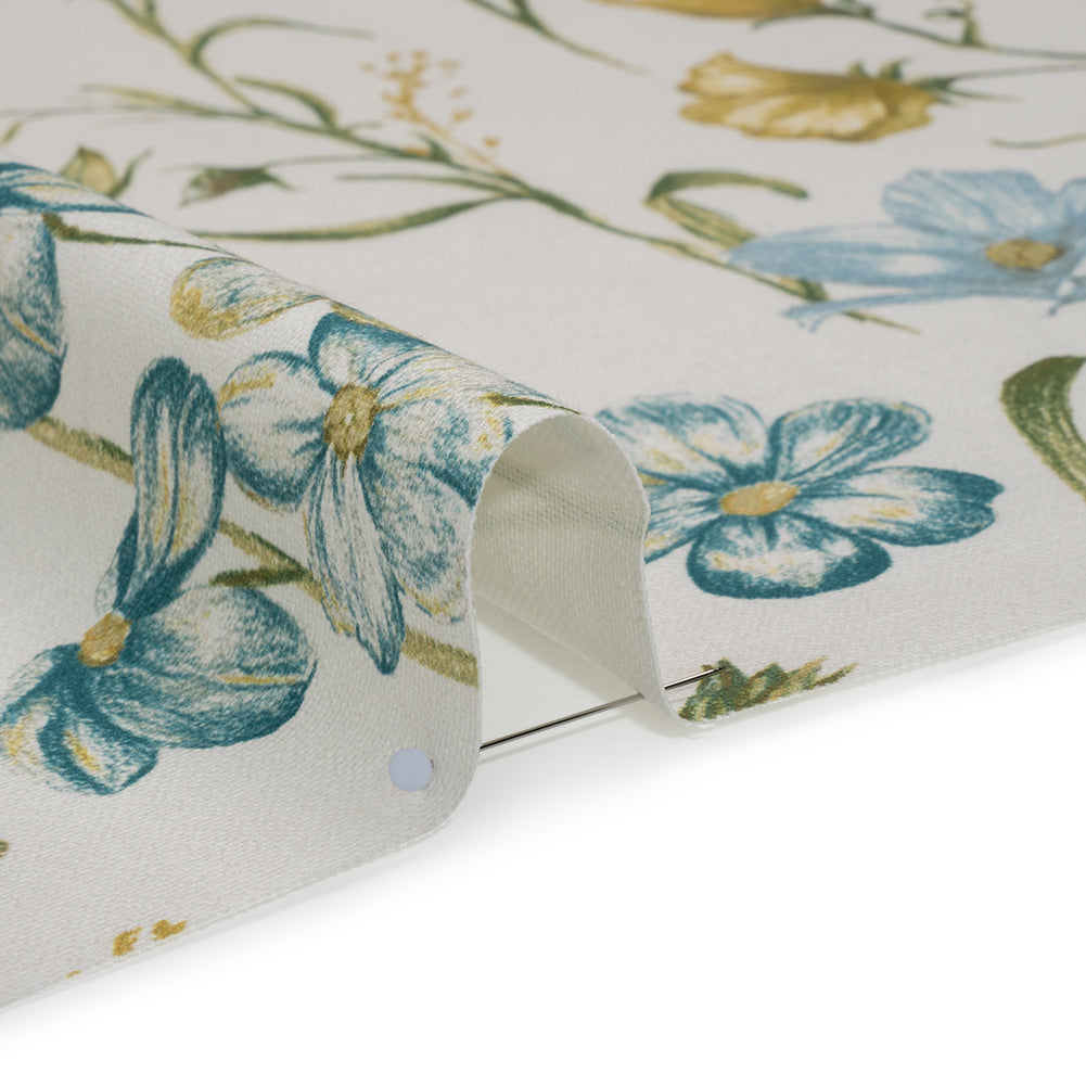 Printed Cotton Canvas - Duckegg Flowering Stems and Butterflies - British Imported