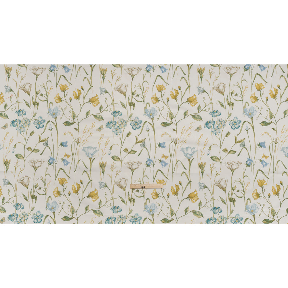 Printed Cotton Canvas - Duckegg Flowering Stems and Butterflies - British Imported