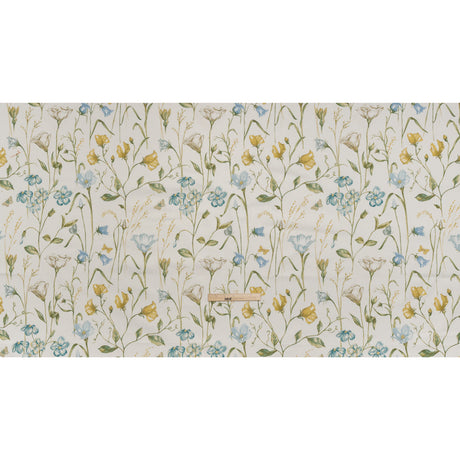 Printed Cotton Canvas - Duckegg Flowering Stems and Butterflies - British Imported