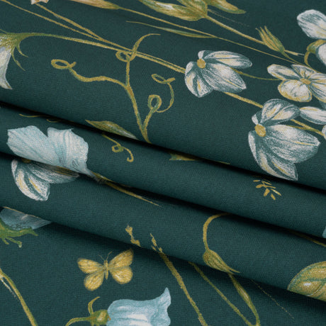 Printed Cotton Canvas - Kingfisher Flowering Stems and Butterflies - British Imported