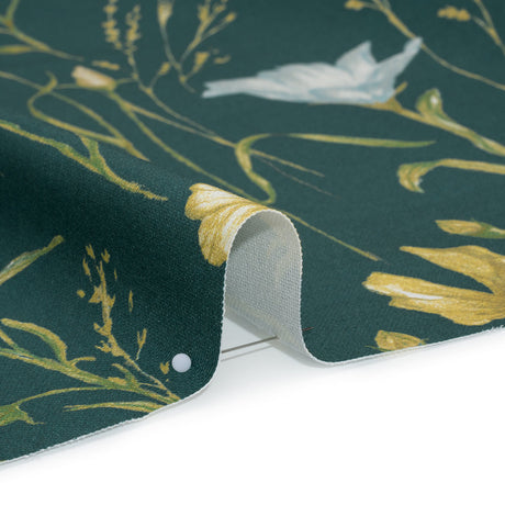 Printed Cotton Canvas - Kingfisher Flowering Stems and Butterflies - British Imported
