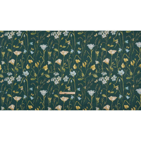 Printed Cotton Canvas - Kingfisher Flowering Stems and Butterflies - British Imported