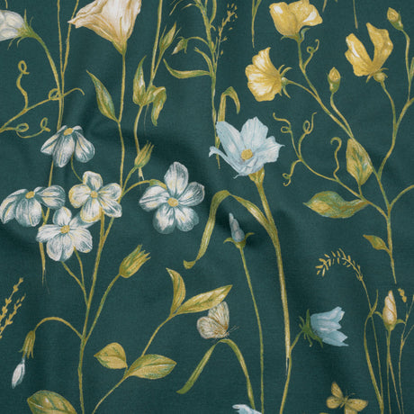 Printed Cotton Canvas - Kingfisher Flowering Stems and Butterflies - British Imported