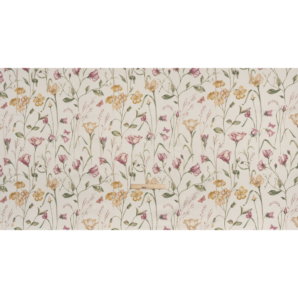 Printed Cotton Canvas - Peony Flowering Stems and Butterflies - British Imported