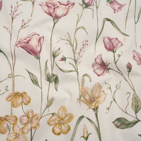 Printed Cotton Canvas - Peony Flowering Stems and Butterflies - British Imported