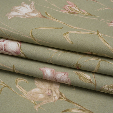Printed Cotton Canvas - Sage Flowering Stems and Butterflies - British Imported