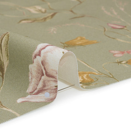 Printed Cotton Canvas - Sage Flowering Stems and Butterflies - British Imported
