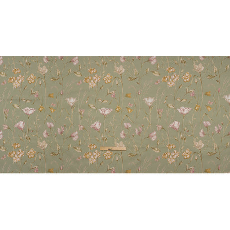 Printed Cotton Canvas - Sage Flowering Stems and Butterflies - British Imported