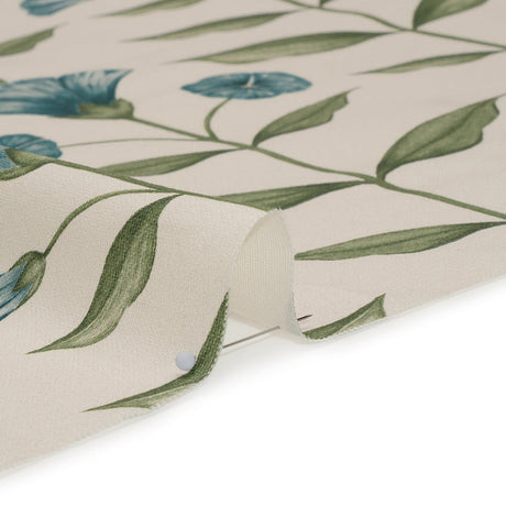 Printed Cotton Canvas - Kingfisher Balanced Flower Stems - British Imported
