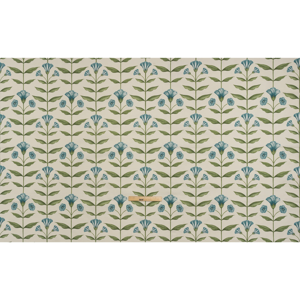 Printed Cotton Canvas - Kingfisher Balanced Flower Stems - British Imported