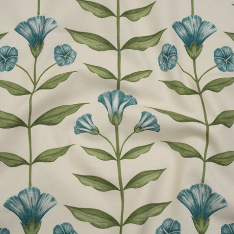 Printed Cotton Canvas - Kingfisher Balanced Flower Stems - British Imported