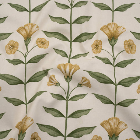 Printed Cotton Canvas - Marigold Balanced Flower Stems - British Imported