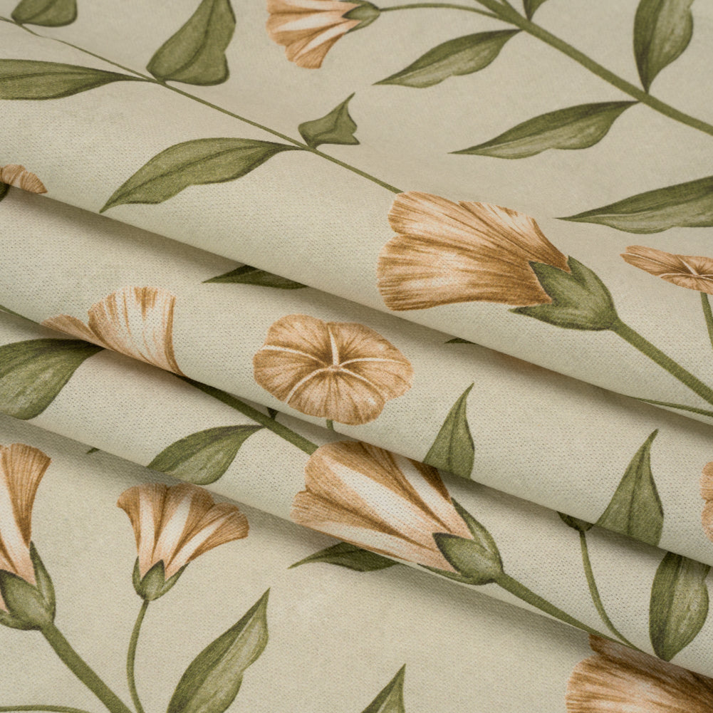 Printed Cotton Canvas - Ochre Balanced Flower Stems - British Imported
