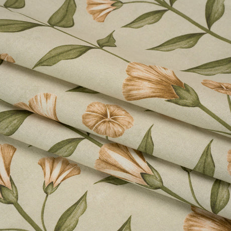 Printed Cotton Canvas - Ochre Balanced Flower Stems - British Imported