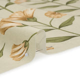 Printed Cotton Canvas - Ochre Balanced Flower Stems - British Imported