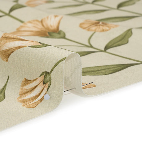 Printed Cotton Canvas - Ochre Balanced Flower Stems - British Imported