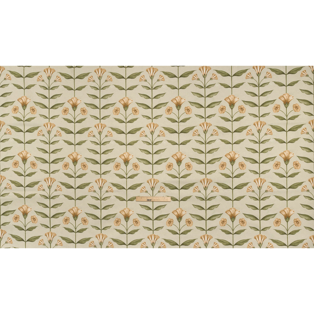 Printed Cotton Canvas - Ochre Balanced Flower Stems - British Imported