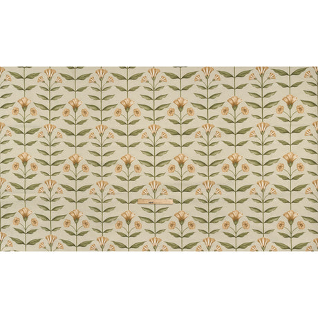 Printed Cotton Canvas - Ochre Balanced Flower Stems - British Imported