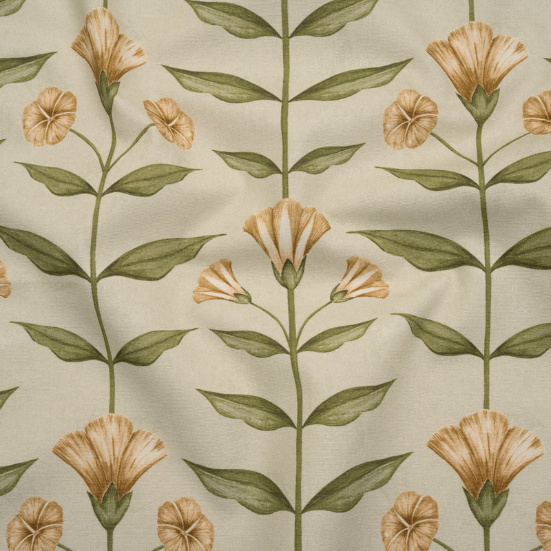 Printed Cotton Canvas - Ochre Balanced Flower Stems - British Imported
