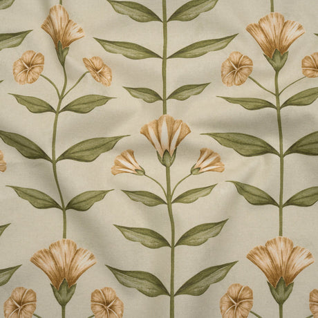Printed Cotton Canvas - Ochre Balanced Flower Stems - British Imported