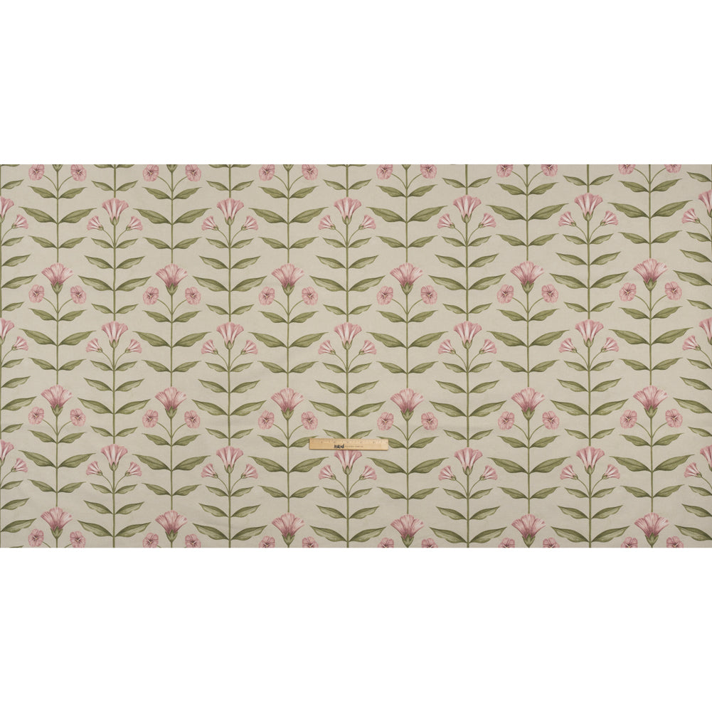 Printed Cotton Canvas - Sage Balanced Flower Stems - British Imported