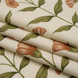 Printed Cotton Canvas - Terracotta Balanced Flower Stems - British Imported