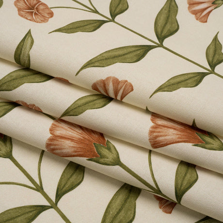 Printed Cotton Canvas - Terracotta Balanced Flower Stems - British Imported