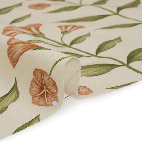 Printed Cotton Canvas - Terracotta Balanced Flower Stems - British Imported