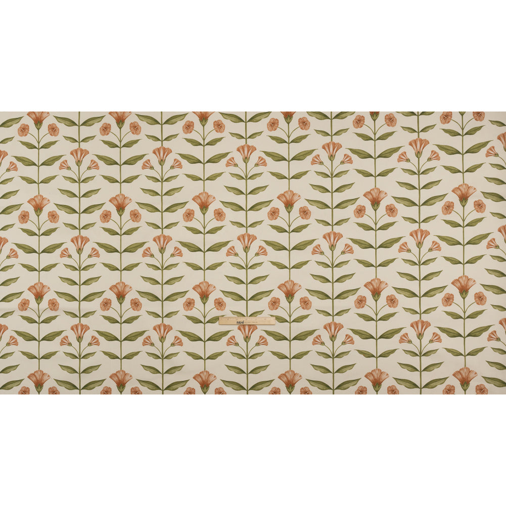 Printed Cotton Canvas - Terracotta Balanced Flower Stems - British Imported