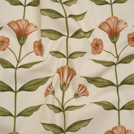 Printed Cotton Canvas - Terracotta Balanced Flower Stems - British Imported
