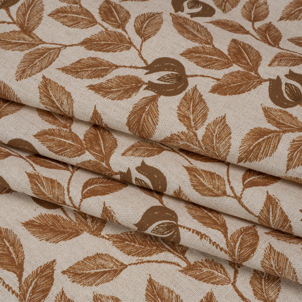 Printed Cotton Canvas - Ginger Budding Flowers and Leaves - British Imported