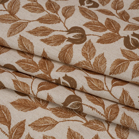 Printed Cotton Canvas - Ginger Budding Flowers and Leaves - British Imported