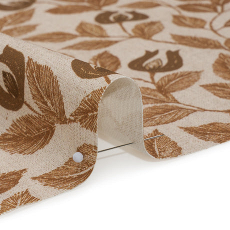 Printed Cotton Canvas - Ginger Budding Flowers and Leaves - British Imported