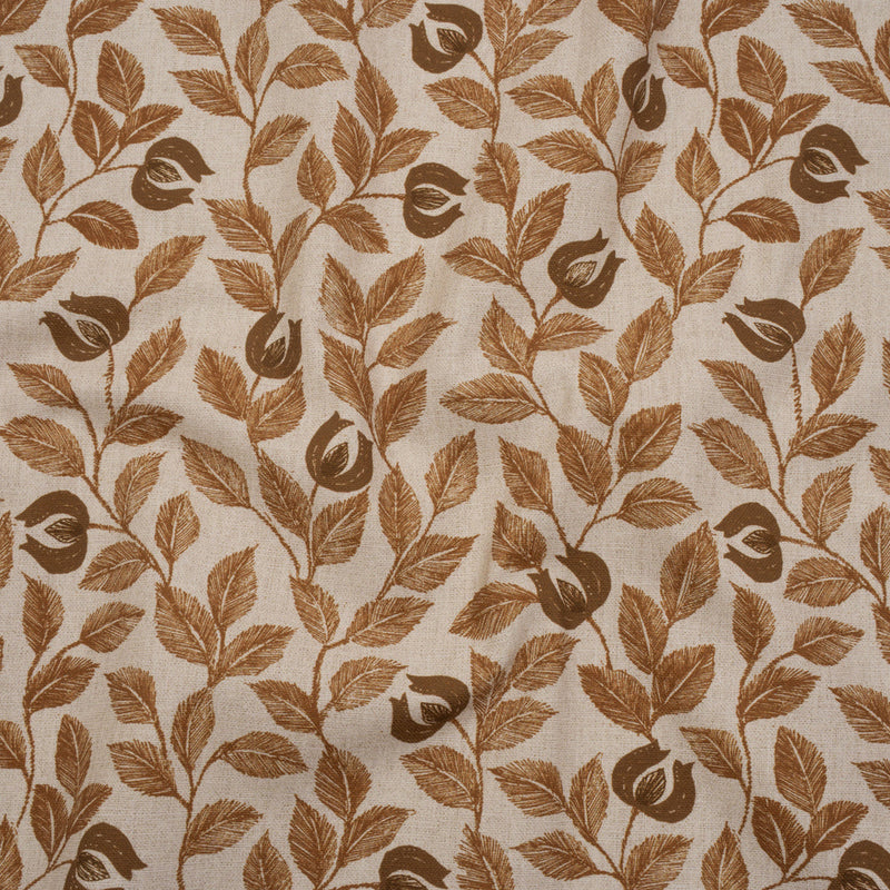 Printed Cotton Canvas - Ginger Budding Flowers and Leaves - British Imported