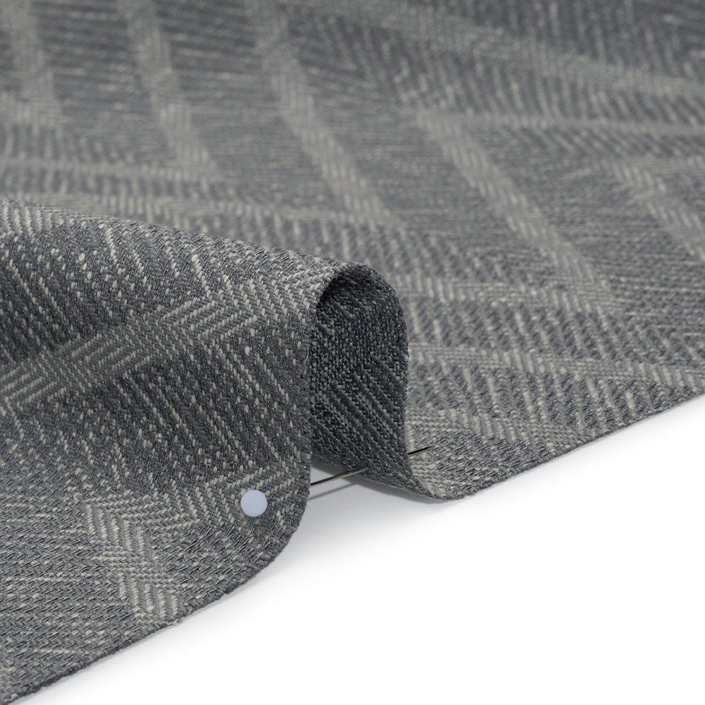 Recycled Polyester and Cotton Drapery Twill Woven - Ink Chevrons - British Imported