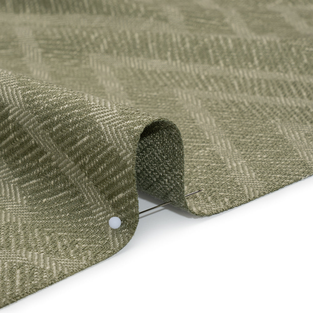 Recycled Polyester and Cotton Drapery Twill Woven - Moss Chevrons - British Imported