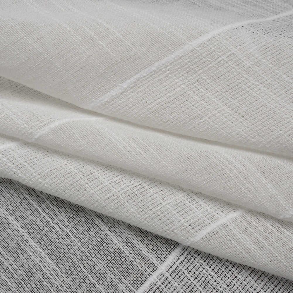 Textured Open Weave Double Wide Drapery Sheers Fabric - Oyster Tactile Stripes - British Imported