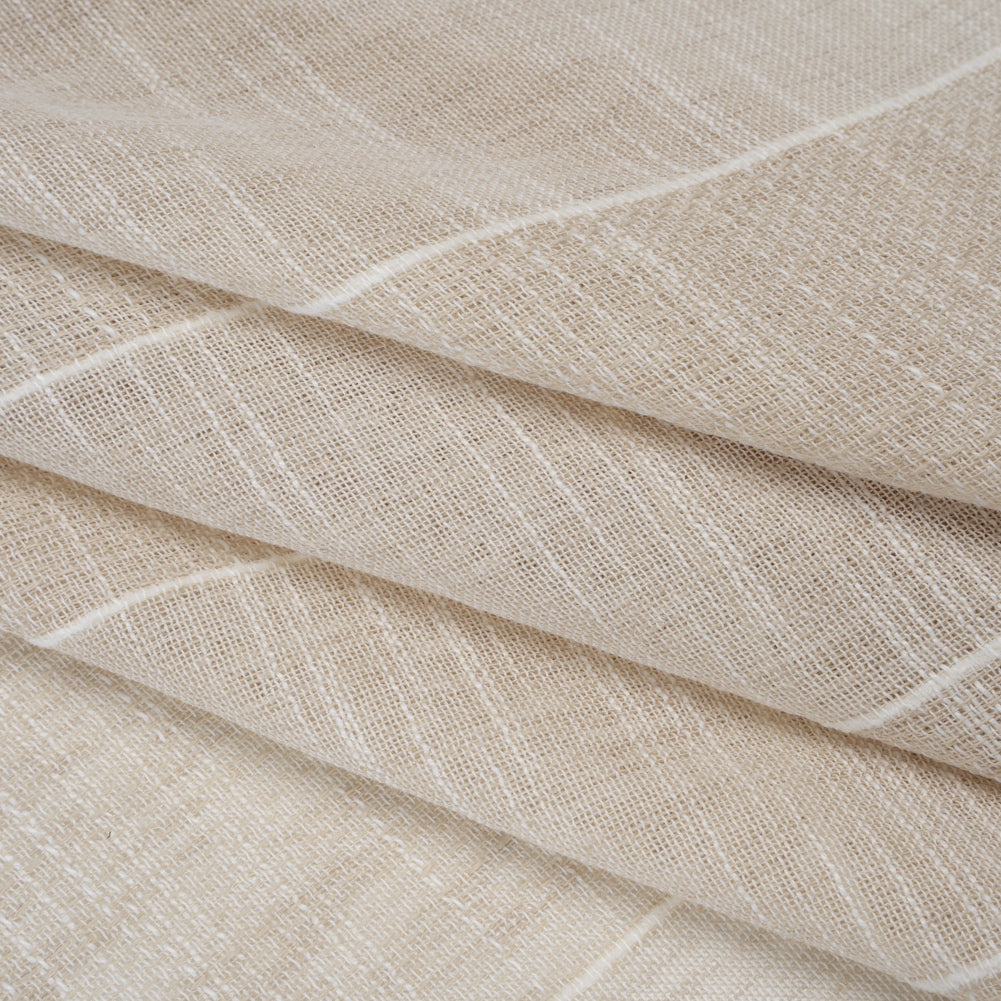 Textured Open Weave Double Wide Drapery Sheers Fabric - Sand Tactile Stripes - British Imported