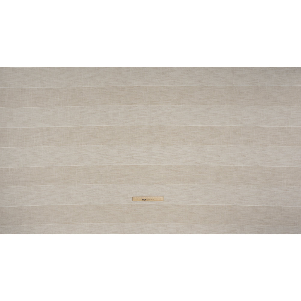 Textured Open Weave Double Wide Drapery Sheers Fabric - Sand Tactile Stripes - British Imported