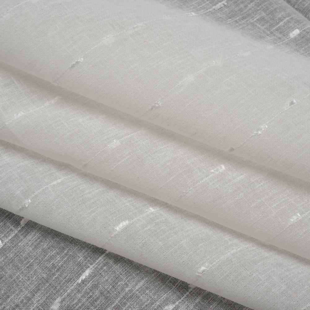 Slubbed Double Wide Drapery Sheers Fabric - Chalk Eyelash Fringe Dot Stripes - British Imported