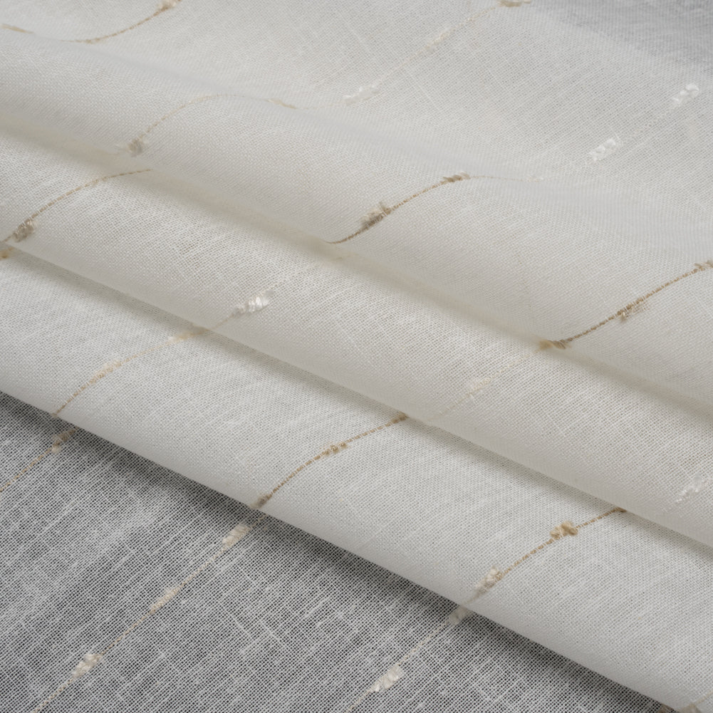 Slubbed Double Wide Drapery Sheers Fabric - Sand Eyelash Fringe Dot Stripes - British Imported