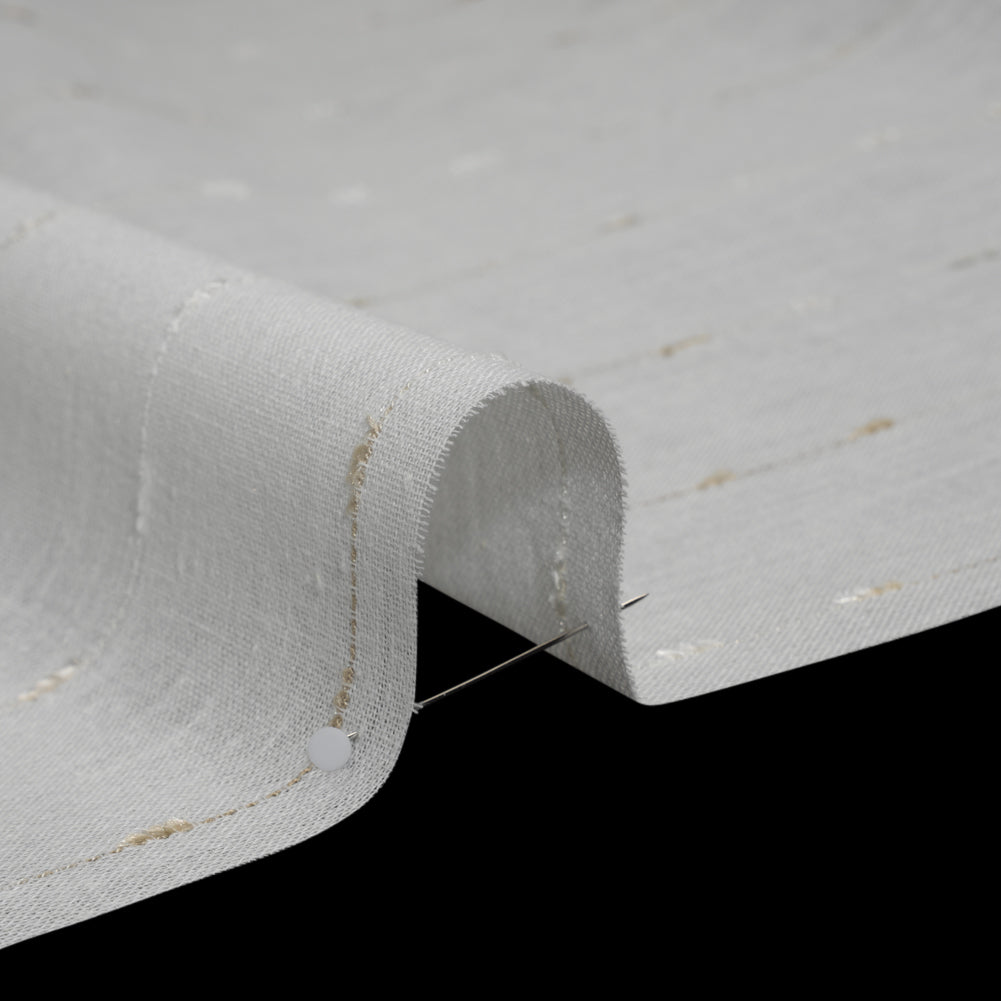 Slubbed Double Wide Drapery Sheers Fabric - Sand Eyelash Fringe Dot Stripes - British Imported