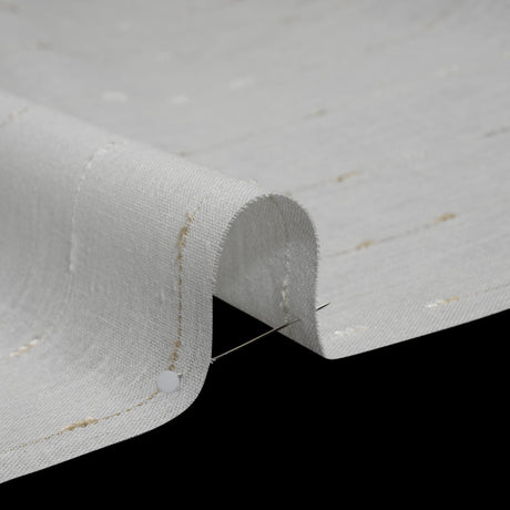Slubbed Double Wide Drapery Sheers Fabric - Sand Eyelash Fringe Dot Stripes - British Imported