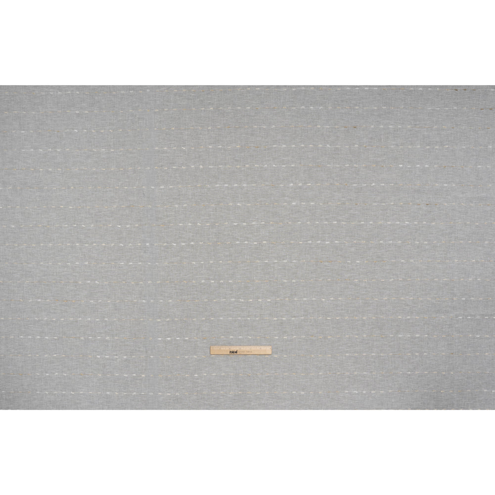 Slubbed Double Wide Drapery Sheers Fabric - Sand Eyelash Fringe Dot Stripes - British Imported