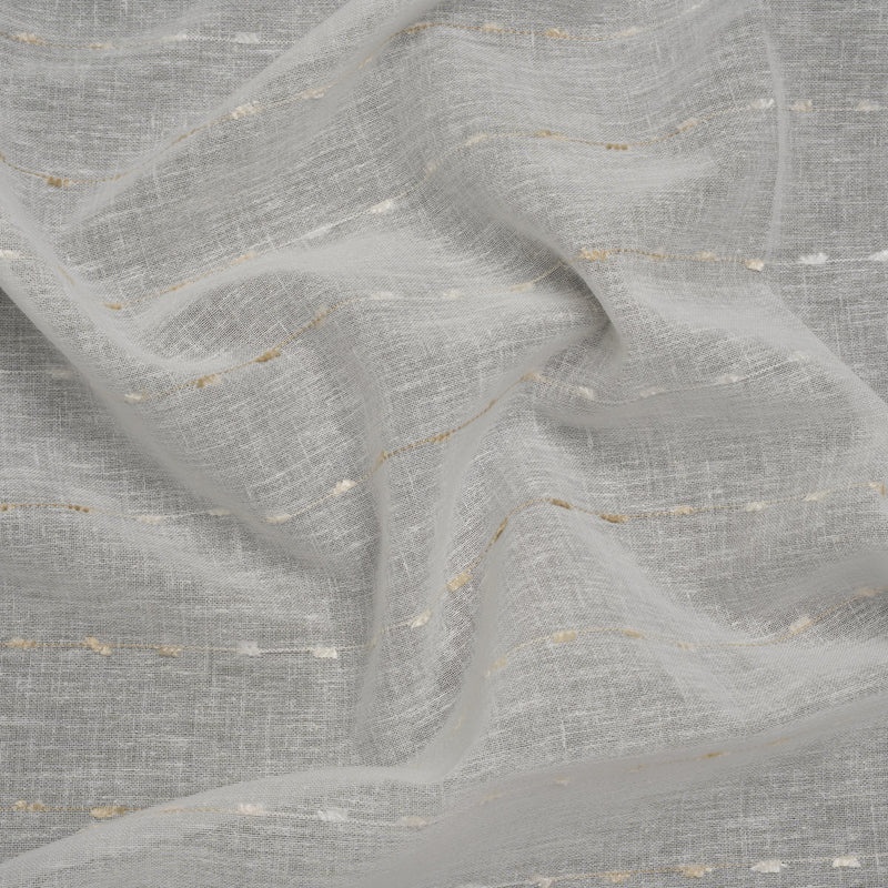 Slubbed Double Wide Drapery Sheers Fabric - Sand Eyelash Fringe Dot Stripes - British Imported